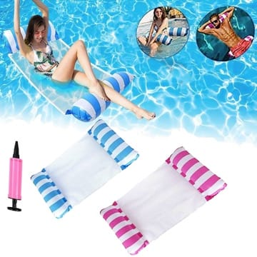 AOMAIGAD Wasserhängematte,2pcs Aufblasbares Schwimmbett Pool für Erwachsene, Sommerspiele, Strandparty, zusammenklappbares aufblasbares Poolbett mit 1 Luftpumpe (Rot + Blau)