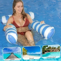 Aufblasbares Schwimmbett,luftmatratze mit netzboden,Floating Recliner Lounge 4 in1Aufblasbares Schwimmbett,Aufblasbare Schwimmbett,Schwimmhängematte für Erwachsene und Kinder(Blaue Streifen) (blau)