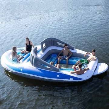 Aufblasbares Schwimmendes Boot, Großer Tragbarer PVC-aufblasbarer Schwimmender Reihen Wasserpiraten Pool Für 4-6 Personen Lake Ocean Floating Platform (Color : Blue, Size : 400x210x120cm)