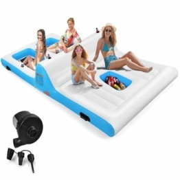 COSTWAY Aufblasbare Badeinsel mit 130W Luftpumpe, 366x197x66 cm für 4 Erwachsene, bis 400 kg belastbar, Riesige schwimmende Insel Nass- & Trockenbereich Luftmatratze Wasser