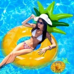 FORMIZON Aufblasbare Ananas Luftmatratze 105x75 cm, Aufblasbarer Schwimmsessel, Wasser Strand Party Spielzeug, Schwimmring Spielzeug für Erwachsene Kinder mit Aufblasbare Getränkehalter, Ananas-Getränkehalter