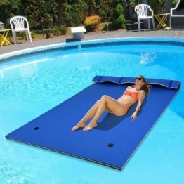 GOPLUS 270x180cm Wasserhängematte mit Kissen, Schwimmbett bis zu 300 KG Belastbar, Aufrollbare Schwimmmatte aus XPE, Schwimmfloß Wasserliege für Pool Schwimmbad Meer (Blau)