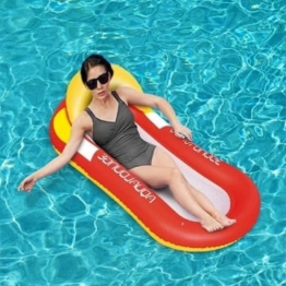 HALUM Wasserhängematte Luftmatratze aufblasbare Schwimmende Wasser Bett Strandmatte Floating Lounge Stuhl,Luftmatratze Wasserhängematte Perfekte Badehängematte mit Kopfteil (Rot)