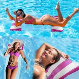 Hileyu Schwimmende Stühle für Pools, 4-in-1 Aufblasbarer Poolsessel Schwimmhängematte Swimmingpool-Float-Liege Aufblasbares Schwimmbett Aufblasbares Poolbett und Manuelle Luftpumpe (rosarot)