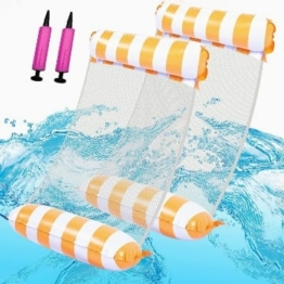 LUFEEMGA 2Stück Luftmatratze Pool,Pool Spielzeug,4 in 1 Schwebende Luftmatratze mit Polyesternetz,Wasserhängematte Erwachsene für Sessel Matratzen Sitz Schwimmatte (Orange)