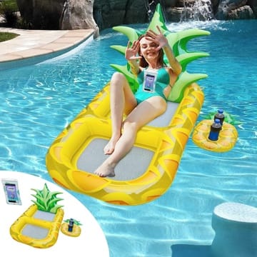 QKTYB Wasser Hängematte Wasserhängematte mit Handyhülle für Smartphone & iPhone bis zu 5,5 Zoll, Aufblasbare Wasserhängematte Aufblasbare Hängematte Loungesessel Pool Lounge Schwimmbad Strand Gelb