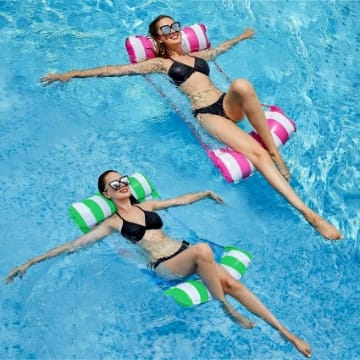 Seinal Aufblasbare Wasserhängematte Schwimmbett 4 in1 Luftmatratzen für Pool Loungesessel Lounge luftmatratze hängematte Schwimmbad Strand (Grün+Rosa)