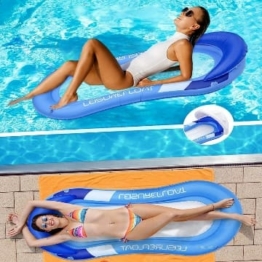 yumcute Wasserhängematte Luftmatratze aufblasbare Schwimmende Wasser Bett Strandmatratze Floating Lounge Stuhl mit Markise, Kopfpolster und Netz (Blau)